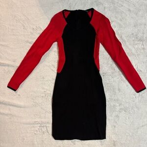 Guess Women Mini Black and Red Sweater Dress, Size XS, Excellent Condition
